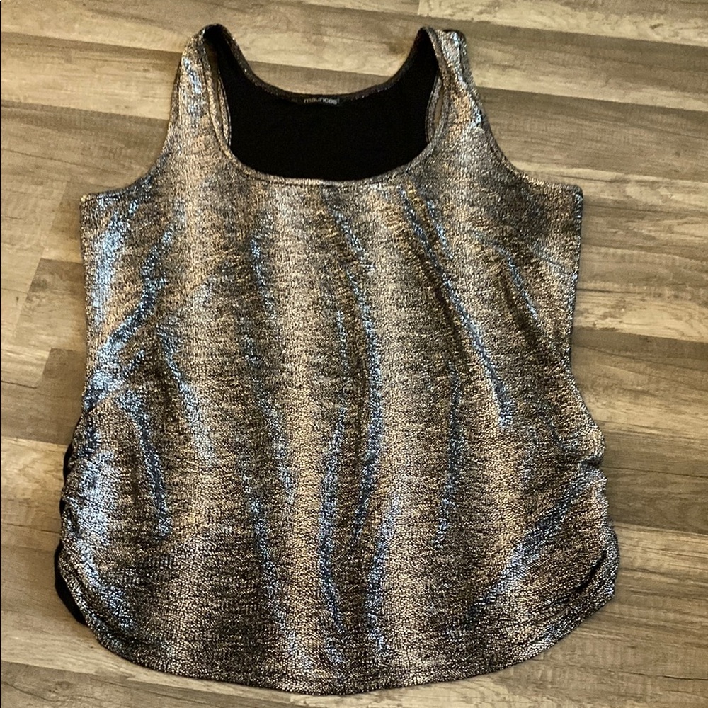 💚 2/$15 Maurices Gray Sleeveless Tank Top with Striped Pattern - Picture 1 of 2